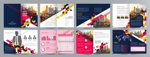 Corporate business presentation guide brochure template, Annual report, 16 page minimalist flat geometric business brochure design template, A4 size. vector