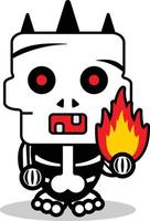 vector cartoon cute halloween skull autumn mascot character holding fire