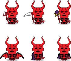 dibujos animados diablo rojo mascota personaje lindo cráneo vector conjunto bruja paquete