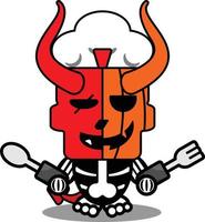 cartoon vector cute mascot skull pumpkin devil red chef character holding spoon and fork