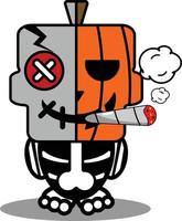 vector cartoon cute mascot skull character smoking pumpkin voodoo doll