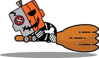 vector cartoon cute mascot skull character voodoo doll pumpkin broomstick