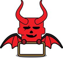 cute skull red devil mascot character cartoon vector holding white board