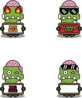 vector cartoon mascot character halloween zombie green cute skull set bundle summer sale