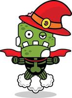 vector cartoon mascot character halloween zombie green skull cute fart flying