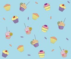 the tasty pattern with cupcakes vector