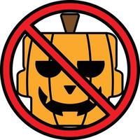 vector de dibujos animados calabaza mascota carácter halloween cráneo lindo prohibido señal