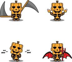 halloween pumpkin mascot character cartoon cute skull set halloween bundle vector