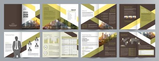 plantilla de folleto de guía de presentación de negocios corporativos, informe anual, plantilla de diseño de folleto de negocios geométrico plano minimalista de 16 páginas, tamaño a4. vector