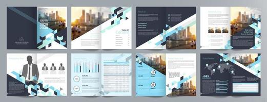 plantilla de folleto de guía de presentación de negocios corporativos, informe anual, plantilla de diseño de folleto de negocios geométrico plano minimalista de 16 páginas, tamaño a4. vector