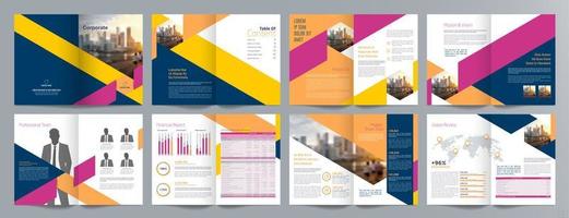 Corporate business presentation guide brochure template, Annual report, 16 page minimalist flat geometric business brochure design template, A4 size. vector