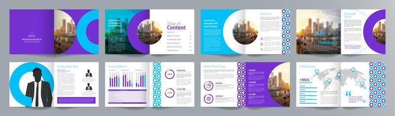 Corporate business presentation guide brochure template, Annual report, 16 page minimalist flat geometric business brochure design template, square size.