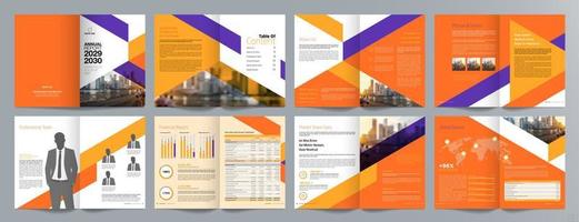 Corporate business presentation guide brochure template, Annual report, 16 page minimalist flat geometric business brochure design template, A4 size. vector