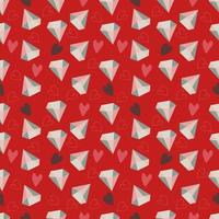 Valentines Day romantic seamless pattern with hearts and crystals on a red background. vector