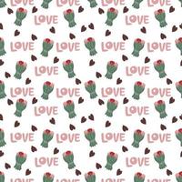 Valentines Day romantic seamless pattern with hearts and flowers. vector
