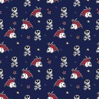 Vector hand drawn seamless pattern. Punk rock attributes, skulls, stars.