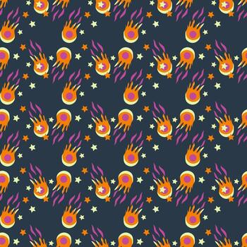 Nursery vector seamess pattern with  comets, meteorites and stars.