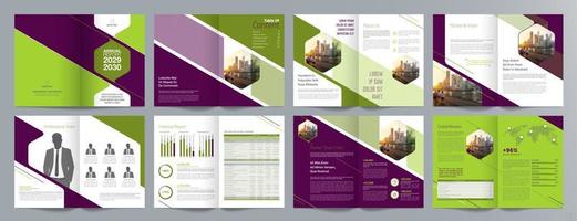 plantilla de folleto de guía de presentación de negocios corporativos, informe anual, plantilla de diseño de folleto de negocios geométrico plano minimalista de 16 páginas, tamaño a4. vector