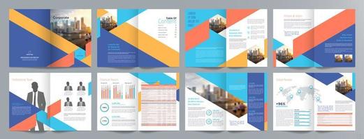 Corporate business presentation guide brochure template, Annual report, 16 page minimalist flat geometric business brochure design template, A4 size. vector