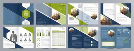 plantilla de folleto de guía de presentación de negocios corporativos, informe anual, plantilla de diseño de folleto de negocios geométrico plano minimalista de 16 páginas, tamaño a4. vector