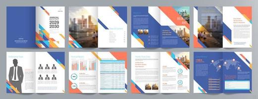 Corporate business presentation guide brochure template, Annual report, 16 page minimalist flat geometric business brochure design template, A4 size. vector