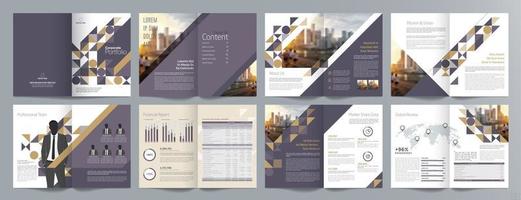 Corporate business presentation guide brochure template, Annual report, 16 page minimalist flat geometric business brochure design template, A4 size. vector