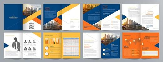 plantilla de folleto de guía de presentación de negocios corporativos, informe anual, plantilla de diseño de folleto de negocios geométrico plano minimalista de 16 páginas, tamaño a4. vector