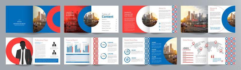 Corporate business presentation guide brochure template, Annual report, 16 page minimalist flat geometric business brochure design template, square size.