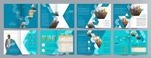 plantilla de folleto de guía de presentación de negocios corporativos, informe anual, plantilla de diseño de folleto de negocios geométrico plano minimalista de 16 páginas, tamaño a4. vector