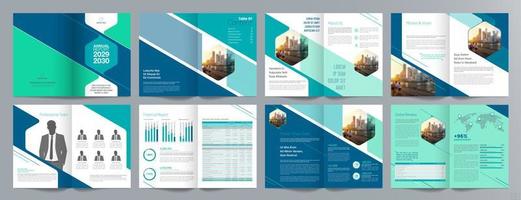 plantilla de folleto de guía de presentación de negocios corporativos, informe anual, plantilla de diseño de folleto de negocios geométrico plano minimalista de 16 páginas, tamaño a4. vector