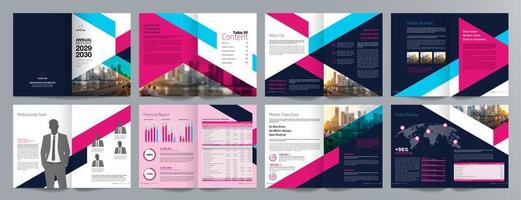 Corporate business presentation guide brochure template, Annual report, 16 page minimalist flat geometric business brochure design template, A4 size. vector