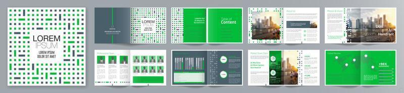 plantilla de folleto de guía de presentación de negocios corporativos, informe anual, plantilla de diseño de folleto de negocios geométrico plano minimalista de 16 páginas, tamaño cuadrado. vector