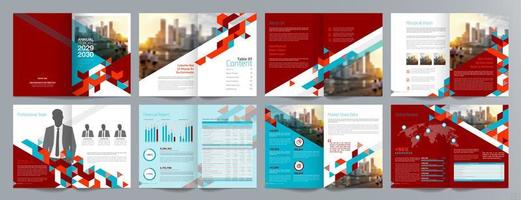 plantilla de folleto de guía de presentación de negocios corporativos, informe anual, plantilla de diseño de folleto de negocios geométrico plano minimalista de 16 páginas, tamaño a4. vector