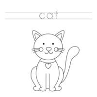 Trace the letters and color cat. Handwriting practice for kids. vector