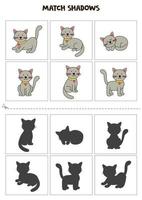 encuentra sombras de gatos de dibujos animados. tarjetas para niños. vector