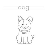 Trace the letters and color dog. Handwriting practice for kids. vector