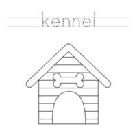 Trace the letters and color dog kennel. Handwriting practice for kids. vector