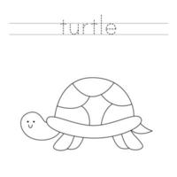 Traza las letras y colorea la tortuga. práctica de escritura a mano para niños. vector