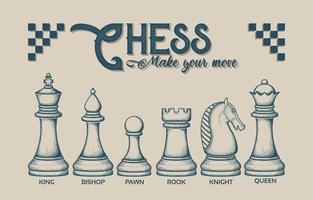 Hand drawn set of chess pieces. Strategy game that develops intelligence.  King, queen, rook, bishop, pawn Doodle styie. Vector illustration 7116276  Vector Art at Vecteezy