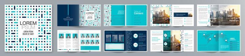 Corporate business presentation guide brochure template, Annual report, 16 page minimalist flat geometric business brochure design template, square size. vector