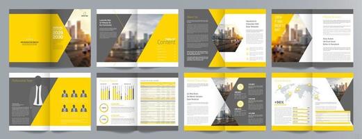 plantilla de folleto de guía de presentación de negocios corporativos, informe anual, plantilla de diseño de folleto de negocios geométrico plano minimalista de 16 páginas, tamaño a4. vector