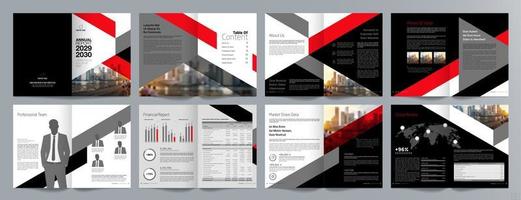 plantilla de folleto de guía de presentación de negocios corporativos, informe anual, plantilla de diseño de folleto de negocios geométrico plano minimalista de 16 páginas, tamaño a4. vector