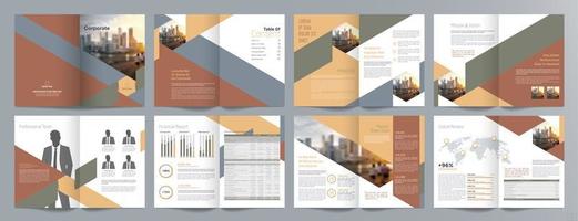 Corporate business presentation guide brochure template, Annual report, 16 page minimalist flat geometric business brochure design template, A4 size. vector