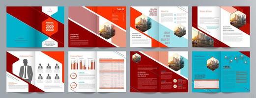 Corporate business presentation guide brochure template, Annual report, 16 page minimalist flat geometric business brochure design template, A4 size. vector