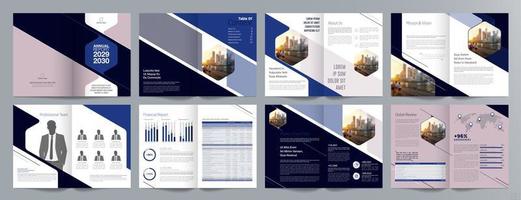 plantilla de folleto de guía de presentación de negocios corporativos, informe anual, plantilla de diseño de folleto de negocios geométrico plano minimalista de 16 páginas, tamaño a4. vector