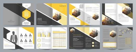 plantilla de folleto de guía de presentación de negocios corporativos, informe anual, plantilla de diseño de folleto de negocios geométrico plano minimalista de 16 páginas, tamaño a4. vector