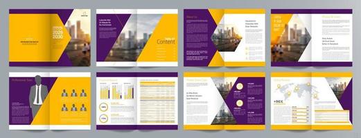 plantilla de folleto de guía de presentación de negocios corporativos, informe anual, plantilla de diseño de folleto de negocios geométrico plano minimalista de 16 páginas, tamaño a4. vector