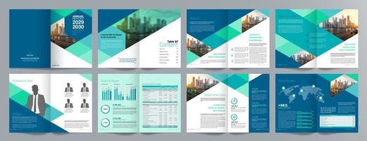 plantilla de folleto de guía de presentación de negocios corporativos, informe anual, plantilla de diseño de folleto de negocios geométrico plano minimalista de 16 páginas, tamaño a4. vector