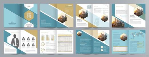 plantilla de folleto de guía de presentación de negocios corporativos, informe anual, plantilla de diseño de folleto de negocios geométrico plano minimalista de 16 páginas, tamaño a4. vector