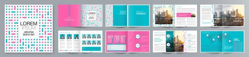 Corporate business presentation guide brochure template, Annual report, 16 page minimalist flat geometric business brochure design template, square size. vector